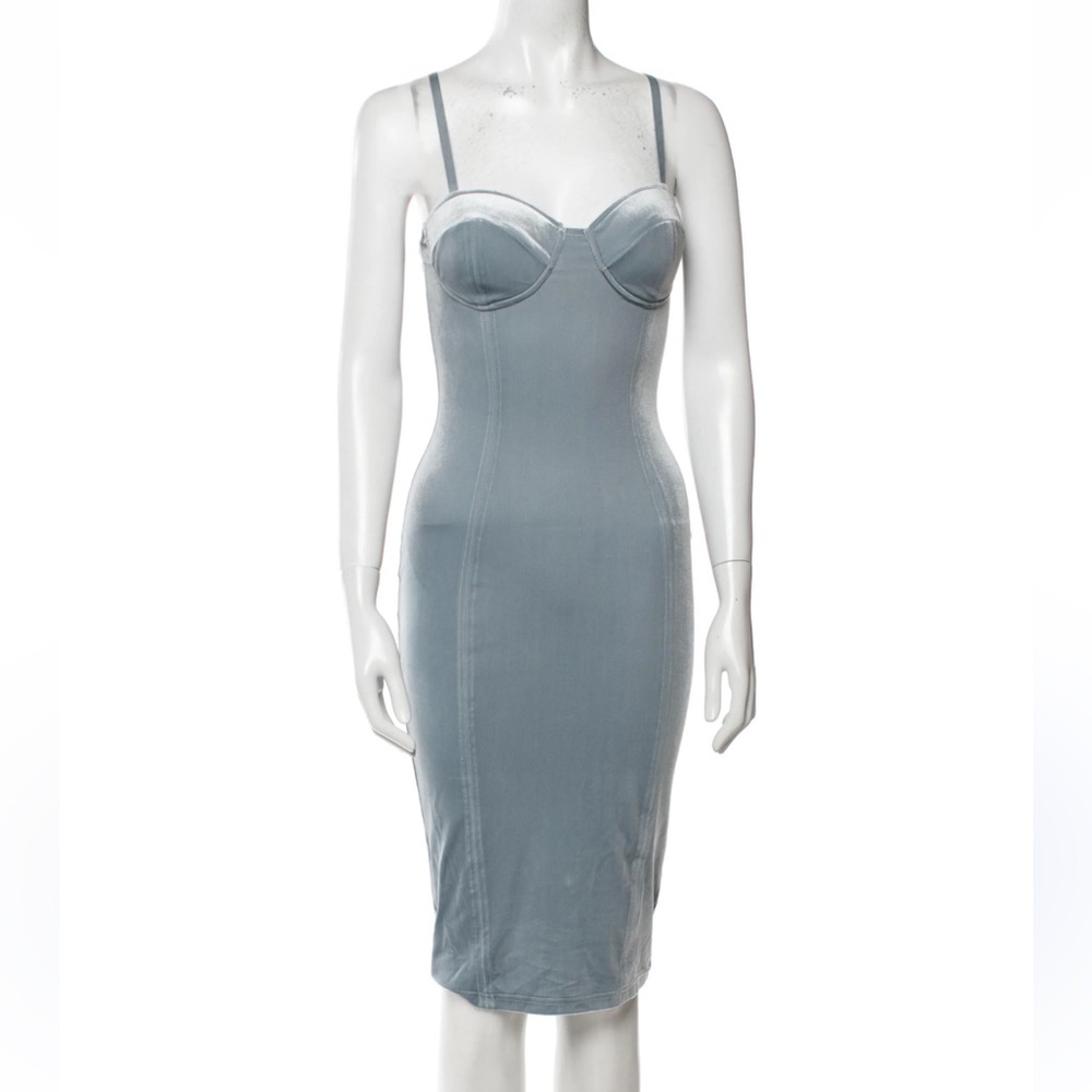 JLuxlabel Light Blue In Vogue Velvet Bustier Midi Dress